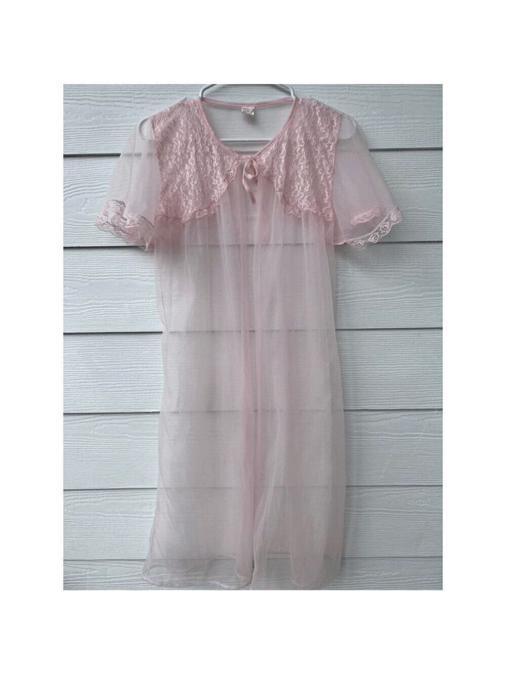 VTG 70s nightie pastel pink Peignoir size XL - Picture 2 of 10